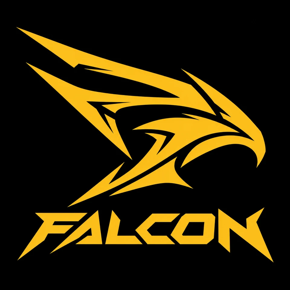 Original gold falcon graphic and FALCON lettering on black